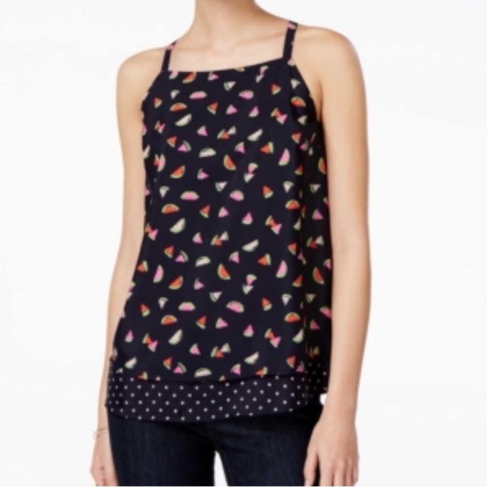 Maison Jules Watermelon Patterned Navy Blue Top Size Medium